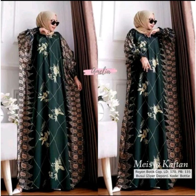 COD - Asmiranda Maxy Gamis Muslim Aurora Kaftan Pastel Dress Shakila Aksen Renda Import Ld  150-2 Hijau Botol