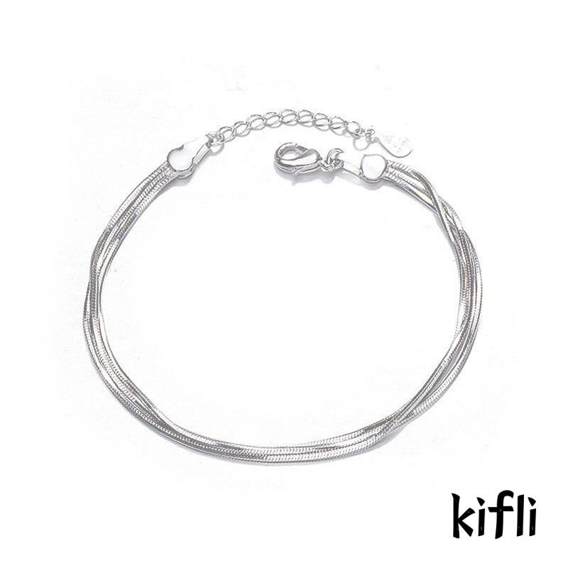 Gelang Rantai Tulang Ular Tiga Lapis Bahan 925 Sterling Silver Untuk Wanita