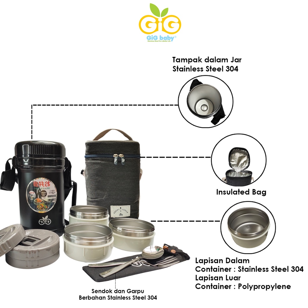 Rantang Susun GIG Baby Premium Lunch Jar 1,7lt - LJ-53 / Tempat Makan / Stainless Steel