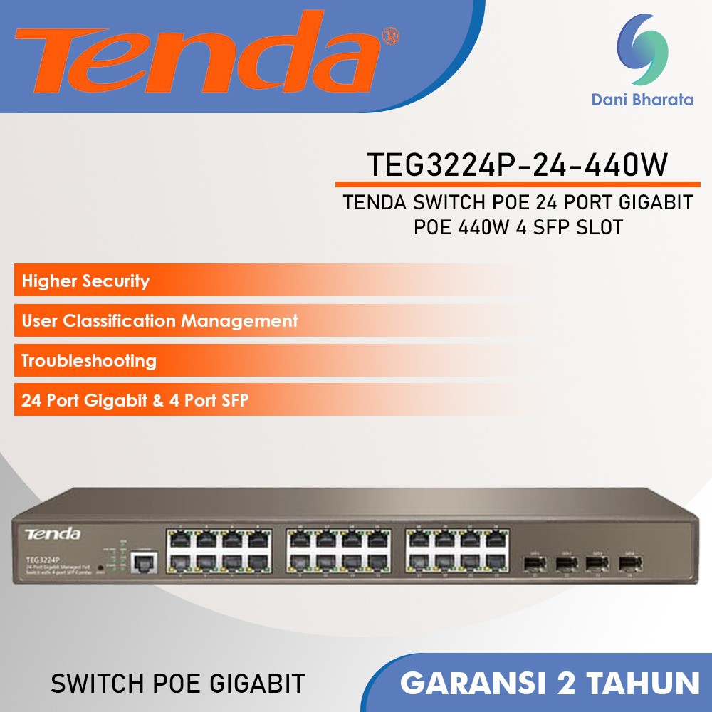 Tenda TEG3224P Switch 24 Port 10/100/1000Mbps with 4 Shared SFP PoE