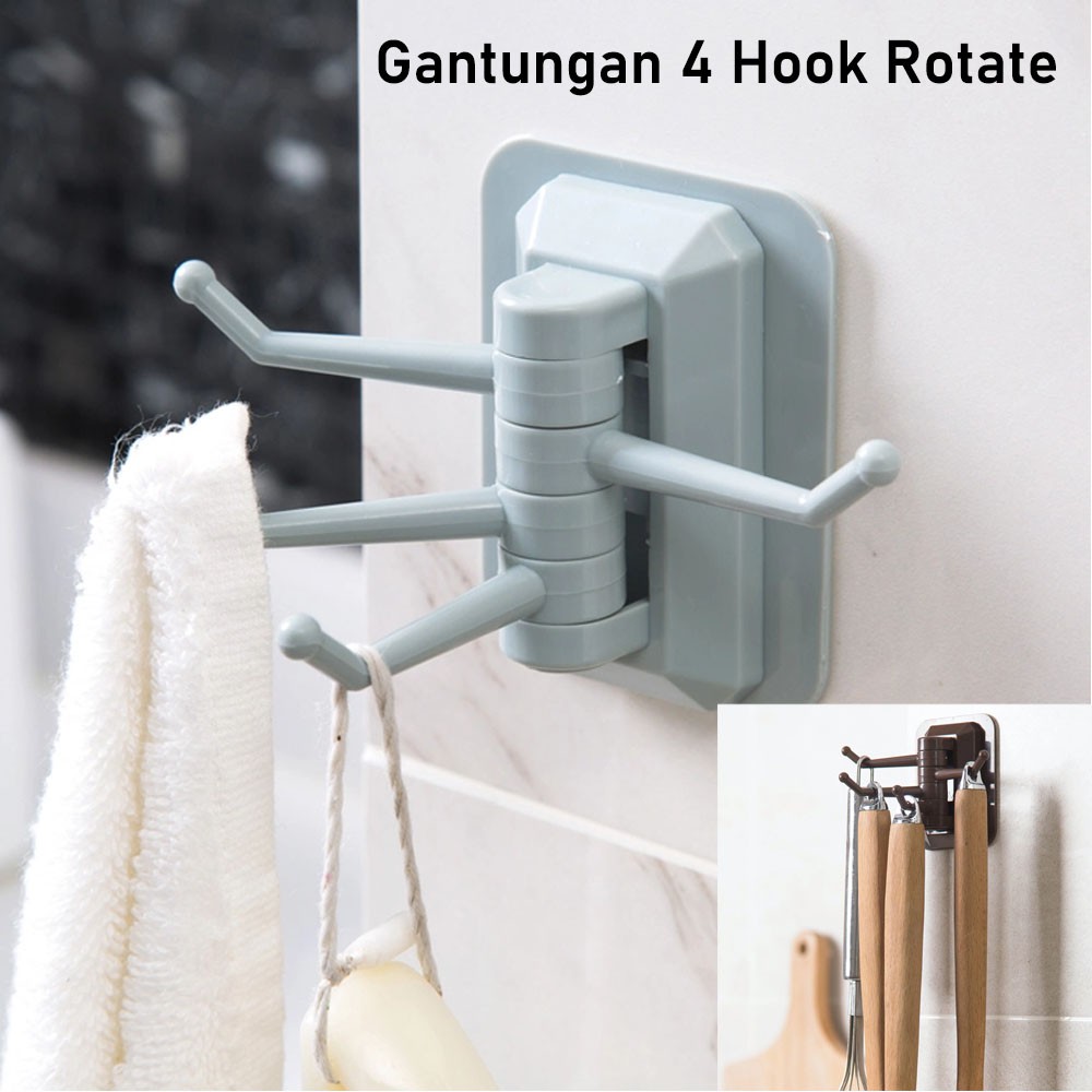 Gantungan 3 / 4 Hook Rotate Hanger Kamar Mandi Dapur Kamar Rak Kuat Dinding Plastik Kuat Murah Vacum