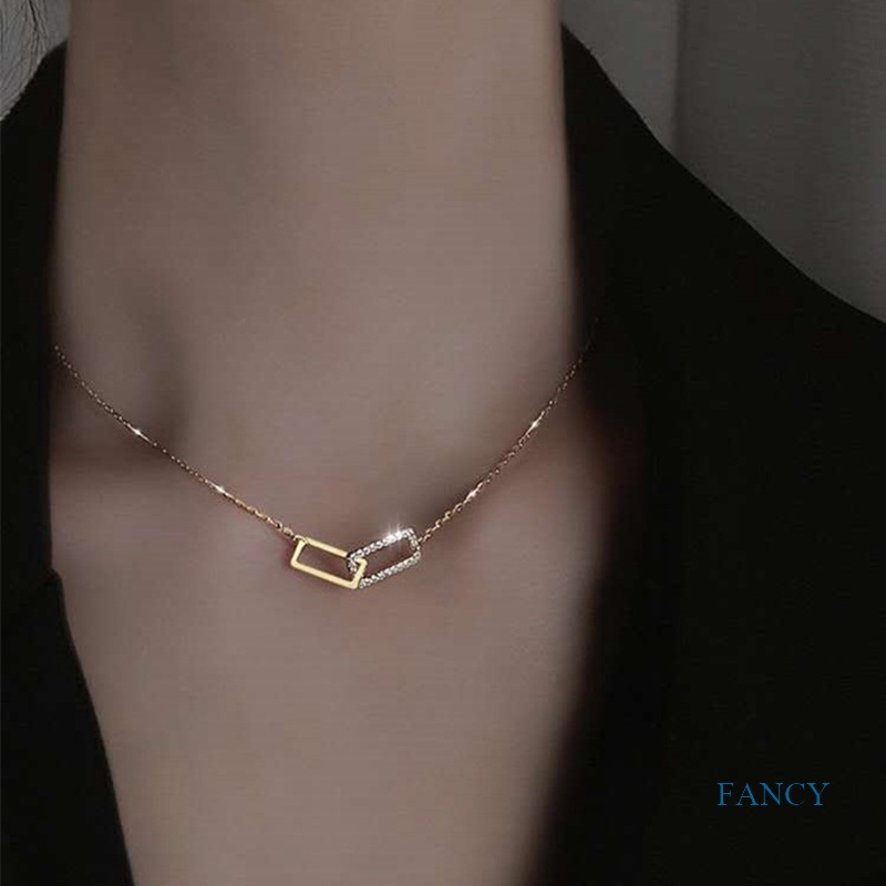 Kalung Choker Sterling Silver 925 Dengan Liontin Kubik Zirkonia Bentuk Persegi Panjang Untuk Wanita