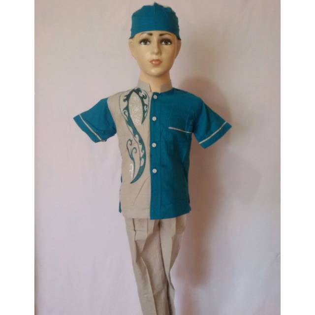 Baju Anak Setelan Koko Bordir Aplikasi Warna Set Celana Baju Peci Pasar Tasik Tanah Abang SAK 071