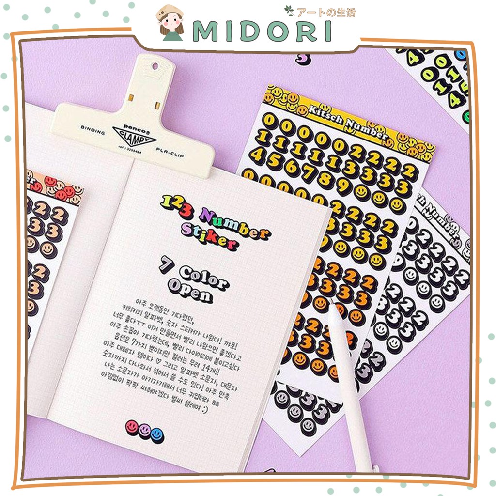 

[MIDORI] 6Lembar KITSCH NUMBER Alphabet Numeric Sticker Decor Jurnal BUJO Scrapbook - B0169