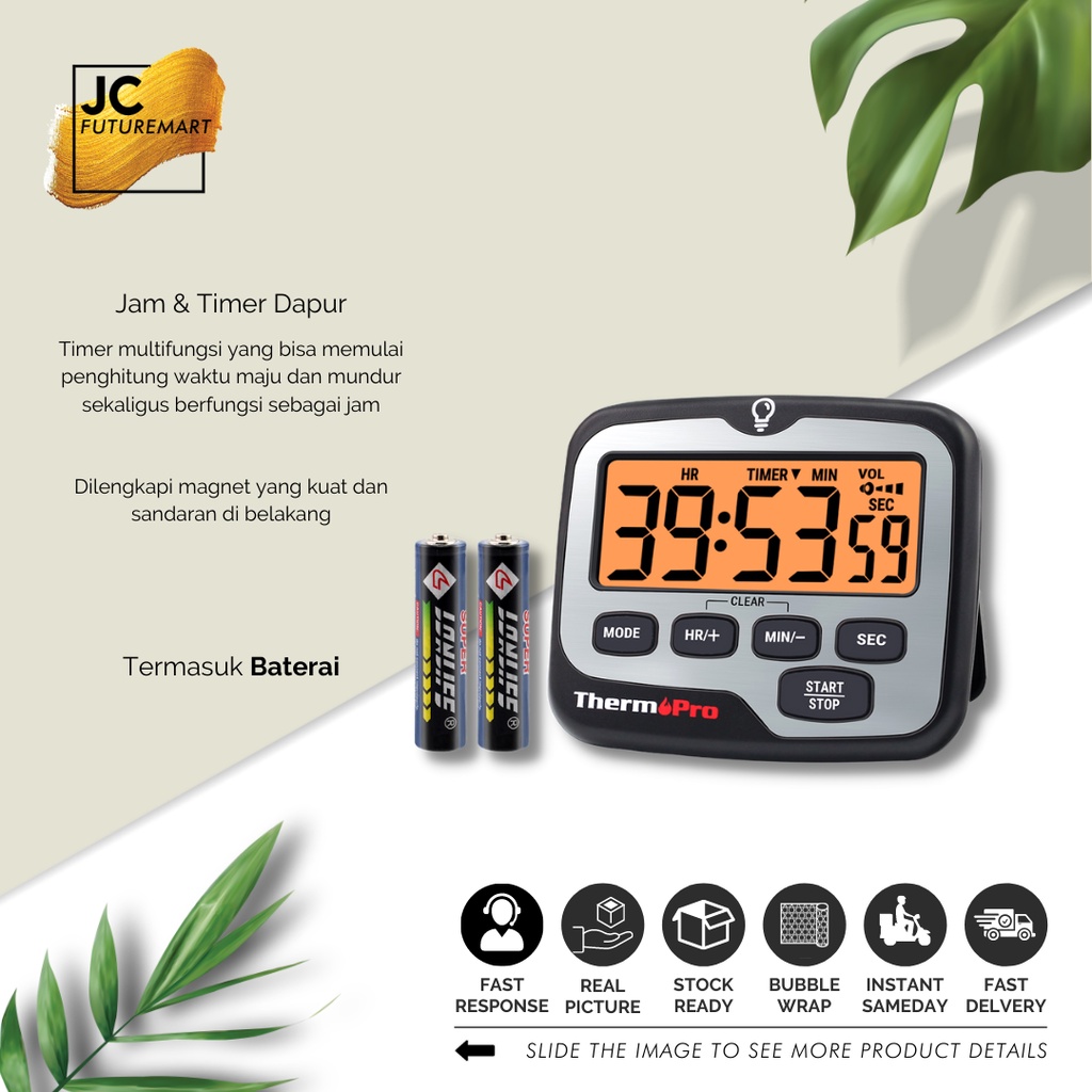 KITCHEN TIMER DAPUR WITH CLOCK MODE BACKLIGHT ALARM | THERMOPRO TM-01