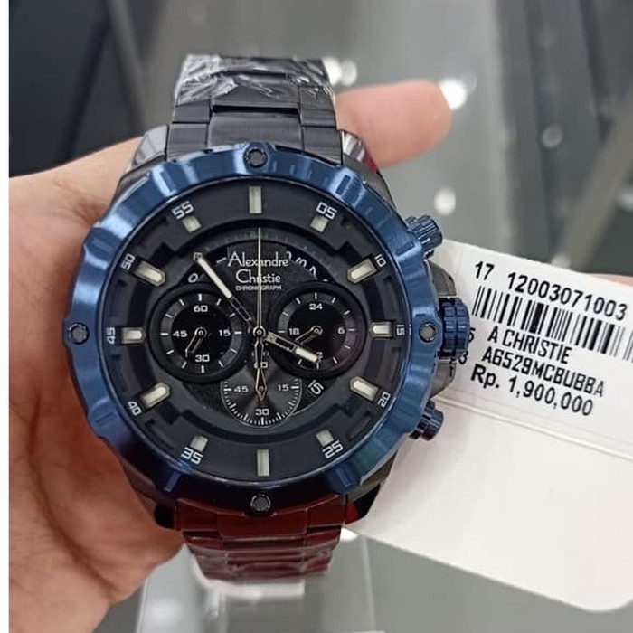 JAM TANGAN PRIA ALEXANDRE CHRISTIE AC 6529 AC6529 BLACK BLUE ORIGINAL