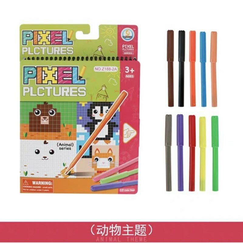 pixel pictures book - drawing by number - buku menggambar