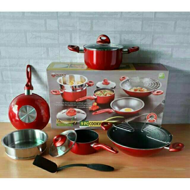 SUPRA ROSEMARY COOKWARE SET ALAT MASAK 9 PCS MERAH