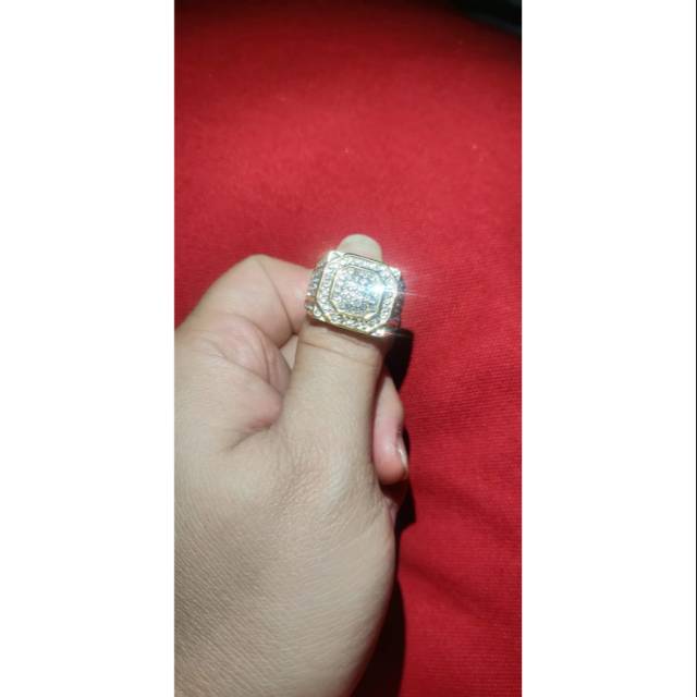 Cincin Pria Titanium Lapis Emas Batu Cubic Zirconia AAA C289
