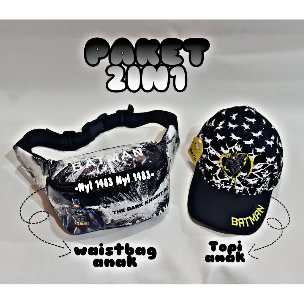 NEW ARRIVAL!! Paket Hemat 2 in 1 Westbag anak anak laki laki dan topi anak laki laki motif superhero