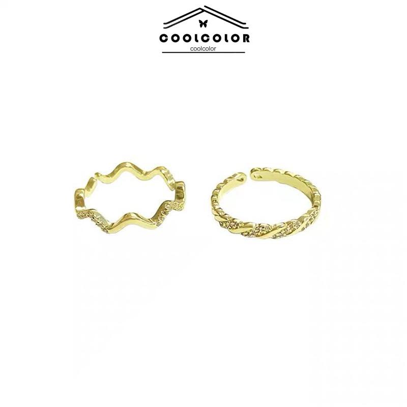 COD❤️2 PCS/SET Cahaya Mewah Wanita High-end Super Indah Bergaris Gelombang Cincin Pembukaan Temperamen Fashion Ring Jewelry Perhiasan Aksesoris Hadiah Ulang Tahun