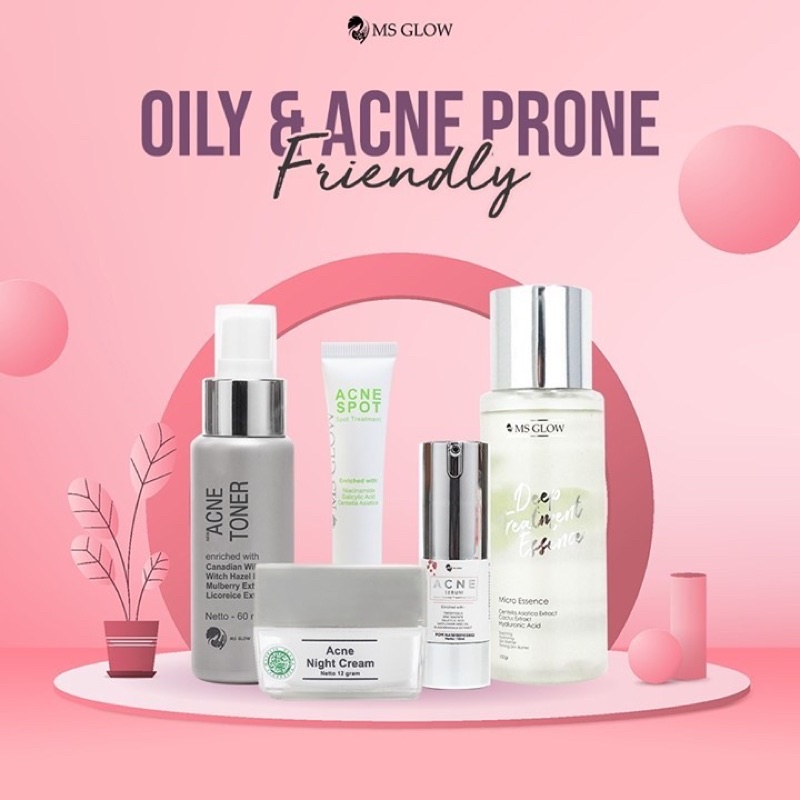 SKINCARE WAJAH SEPAKET UNTUK KULIT BERJERAWAT ACNE SERIES MSGLOW (FREE GIFT)