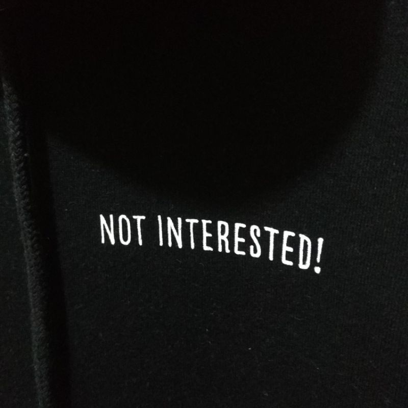 Hoodie H&amp;M Not Interested Black Hnm Hitam Full Tag Pria Wanita Free Paper Bag