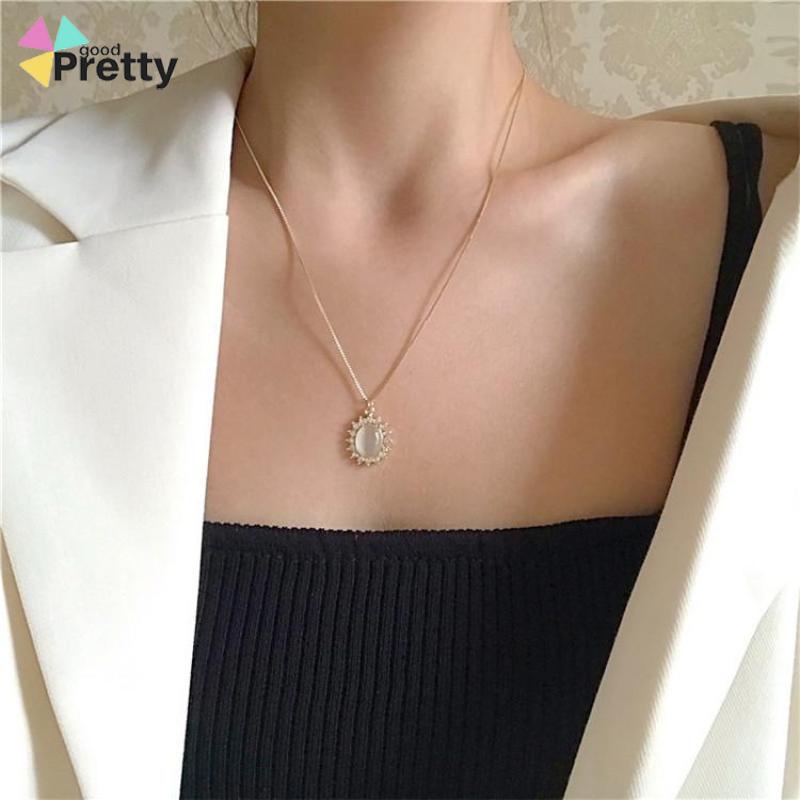 Retro Light Luxury Opal Kalung Wanita All-Match Hadiah Ulang Tahun Sederhana - PD