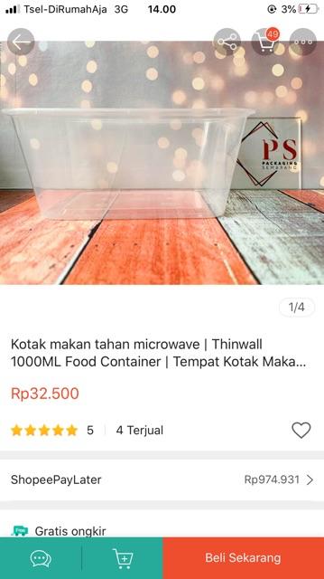 Kotak Makan Tahan Microwave | Thinwall 1000ml Food Container | Tempat Kotak Makanan Plastik