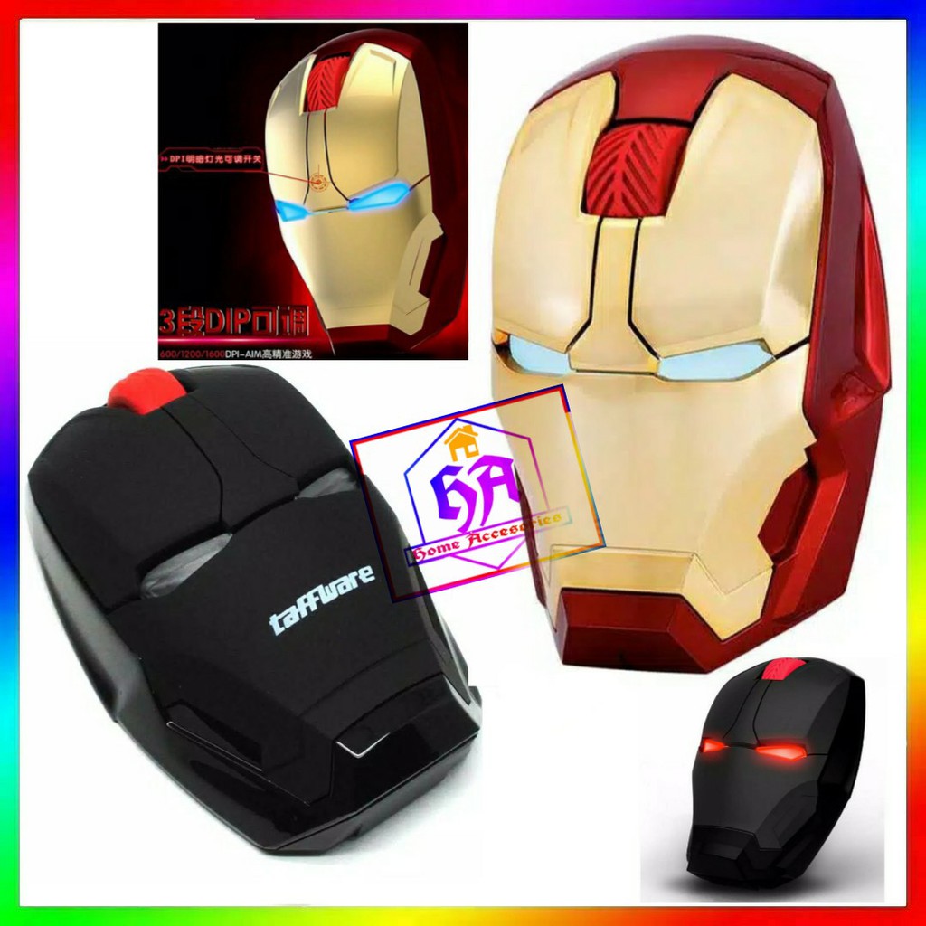 MOUSE LAPTOP PC WIRELESS KARAKTER IRON MAN TANPA KABEL BERKUALITAS/Mouse Gaming Iron Man