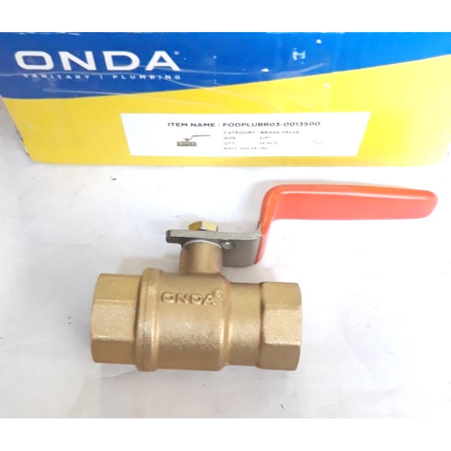 Ball Valve Bal Bol Boll Brass Stop Kran Keran Kuningan 1/2 INC ONDA BALL-VALVE-1P2