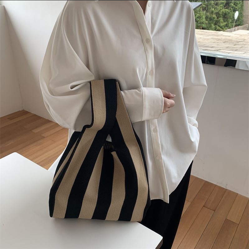 ❀ Chingu ❀ TW011 (ORI IMPORT) Buffollow  Vacay Motif Garis Tas Bene Korean Knitted Checkered Tote Bag Tas Rajut Warna Warni Totebag Viral Bangkok Import