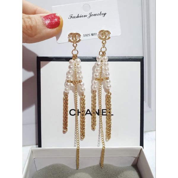 Anting Premium lapis Silver925 perak Platgold motif channel Premium Quality tidak karatan Anting fashion model panjang Branded Band Premium Quality 8817