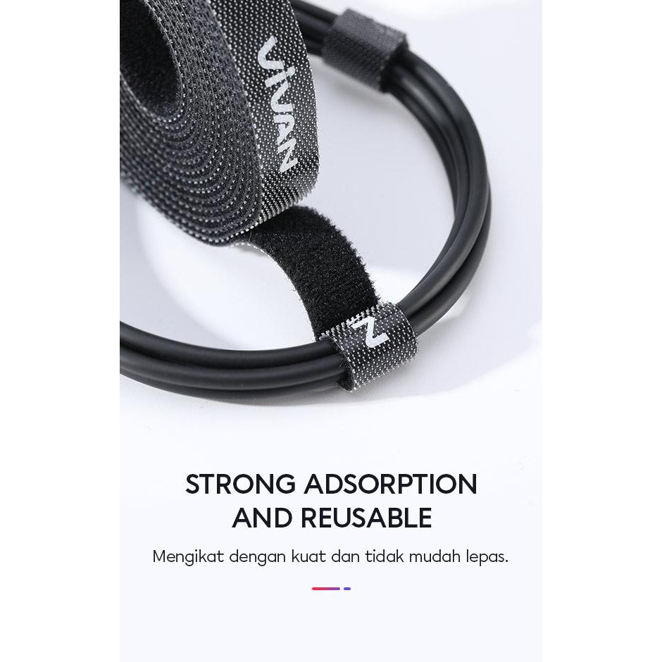 Vivan VVT02 100cm Reusable Velcro Strap Cable Ties Cut as You Need Single Strap