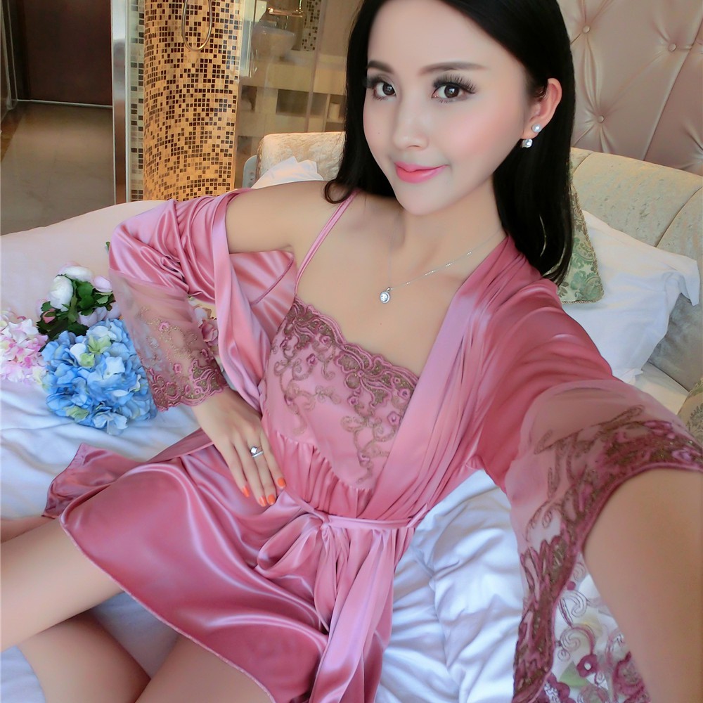 Baju Tidur Satin BORDIR #603 Set 2in1 Kimono  Pakaian Wanita Women Silk Korea Fashion Piyama Pyjama