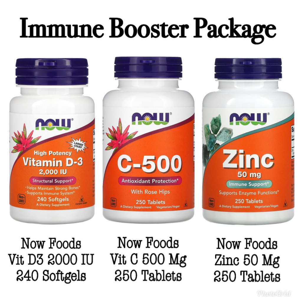 NOW FOODS PAKET VITAMIN D3 2000 IU - VITAMIN C 500 MG - ZINC 50 MG