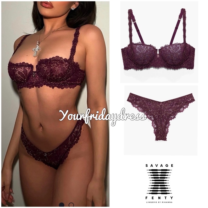 Savage x Fenty lingerie by Rihanna Late Night Purple Romantic Corded Lace Brazillian panty CD celana