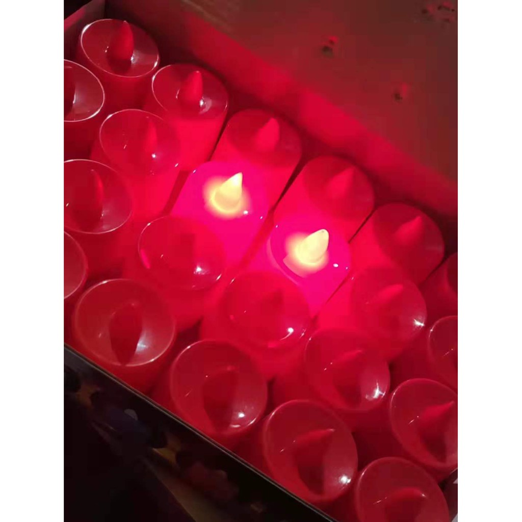 Lilin LED Elektrik KULIT MERAH Nyala Lampu MERAH Tanpa Kelap-Kelip