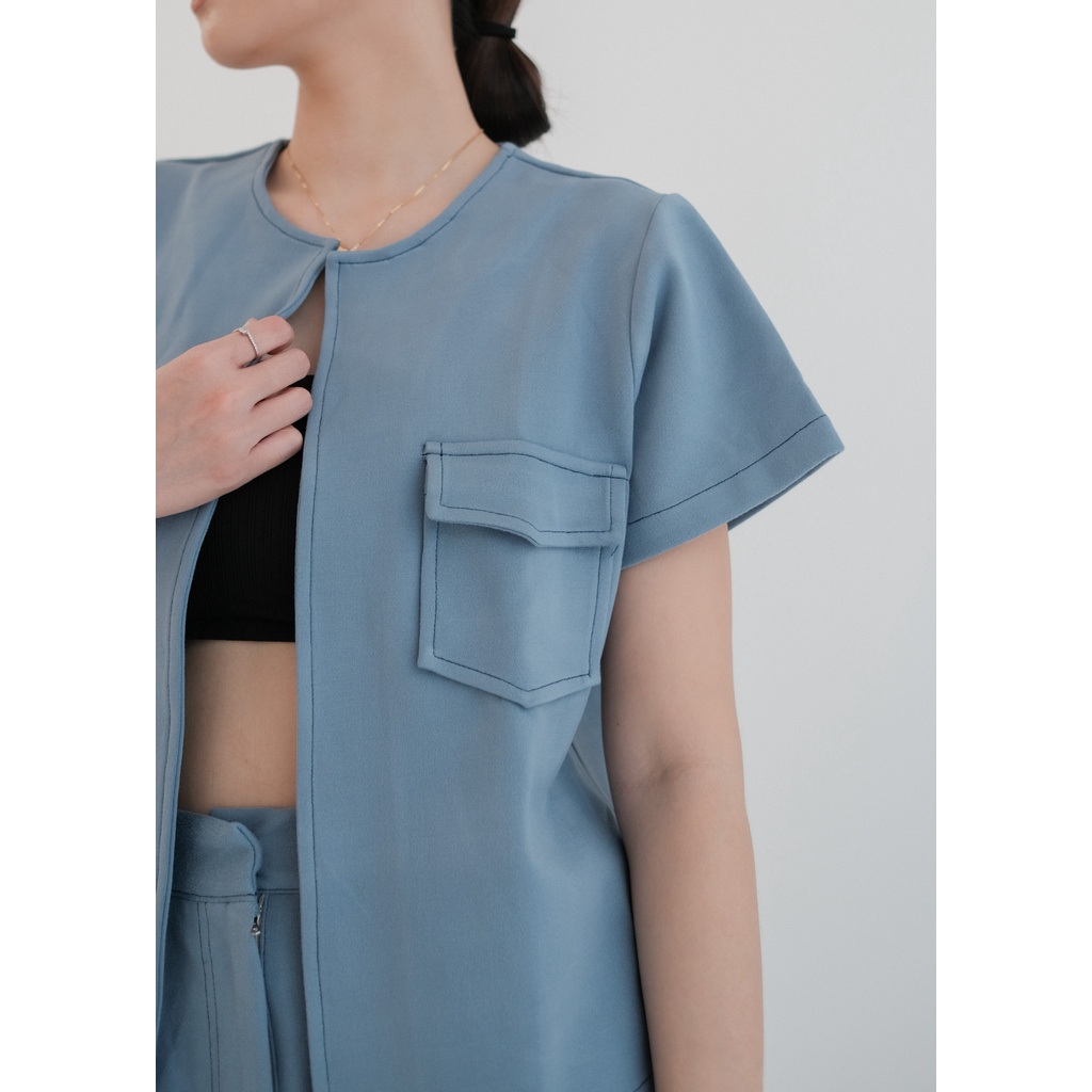 [TAVIA] SKYLAR SET  / SETELAN WANITA / BAJU SET CELANA PENDEK-Denim Blue