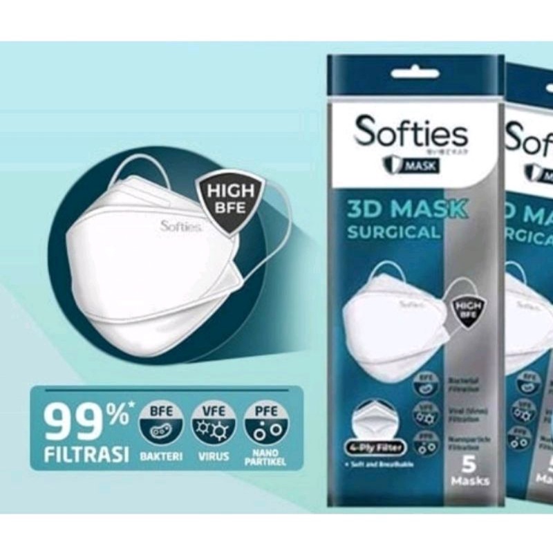Masker Surgical Softies 3D SACHET isi 5pcs