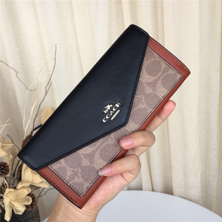 DOMPET panjang lipat wanita women 31547 SOFT WALLET ENVELOPE IN COLORBLOCK SIGNATURE CANVAS long wallet