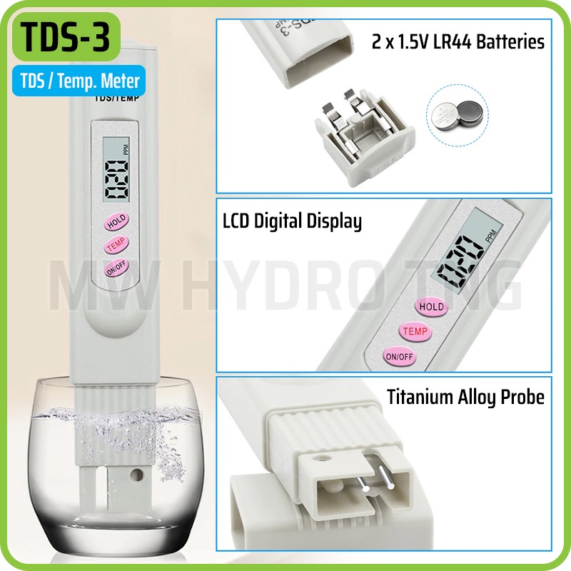 TDS Meter TDS-3, Alat Ukur Air / Nutrisi Hidroponik, Leather Case