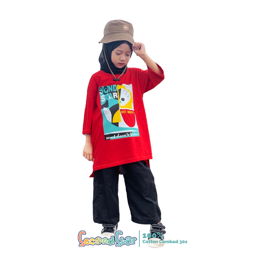 Second star kaos oversize anak perempuan tunik kaos anak premium combad 24s warna merah