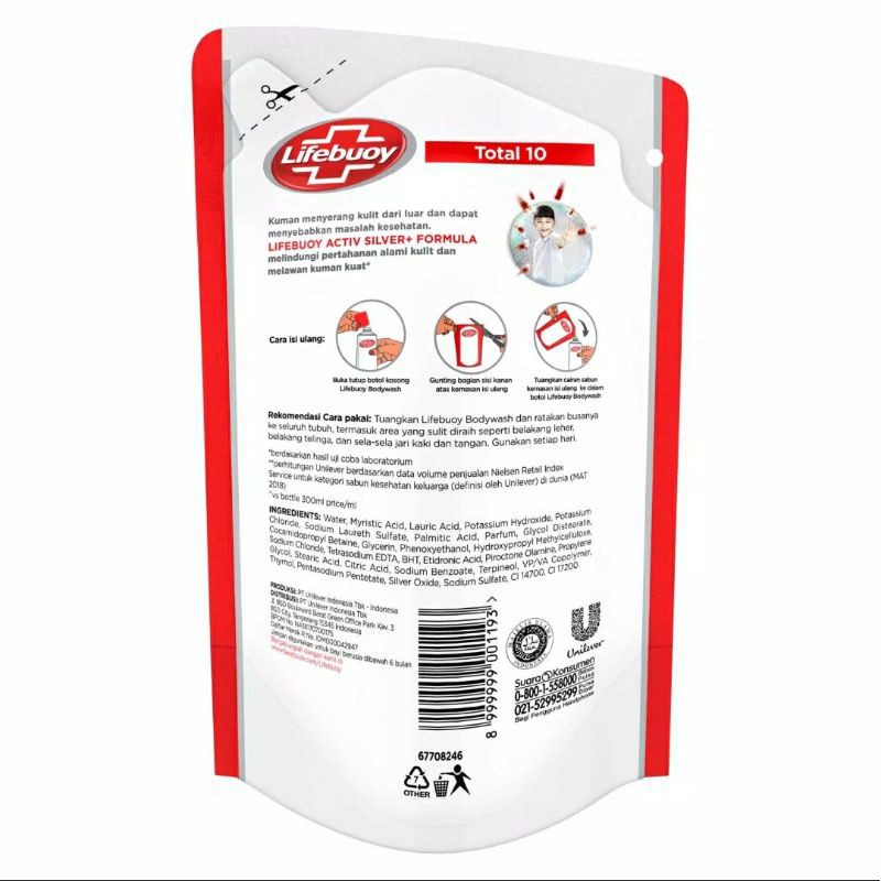 Lifebuoy Sabun Mandi Cair Total 10 Refill 825ml-Anti Bakteri