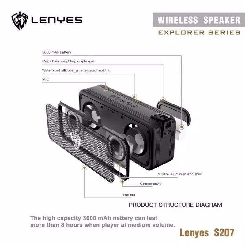 Lenyes Speaker Bloetooth S207 Waterproof Original