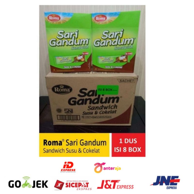 

Roma Sari Gandum Sandwich Susu & Cokelat isi 12 pcs @ 39 gram ( HARGA 1 KARTON ISI 8 BOX )