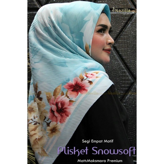 Jilbab Segi Empat Motif Plisket Polycatton Ori Nazilla-Snowsoft Blue
