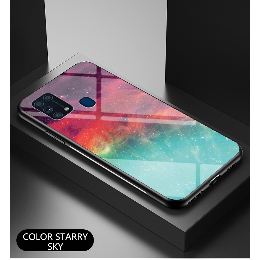 Samsung Galaxy M31 Sky Star Starry Colorful Cover Back Tempered Glass Soft Silicone Frame Phone Case DGX