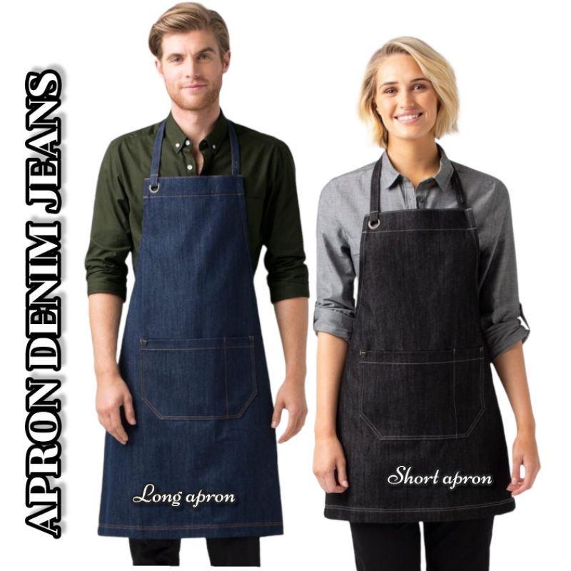 NEW PRODUCT Celemek Apron Barista Bartender Waitres Chef Celemek masak polos dan Custom  - DENIM JEANS PREMIUM