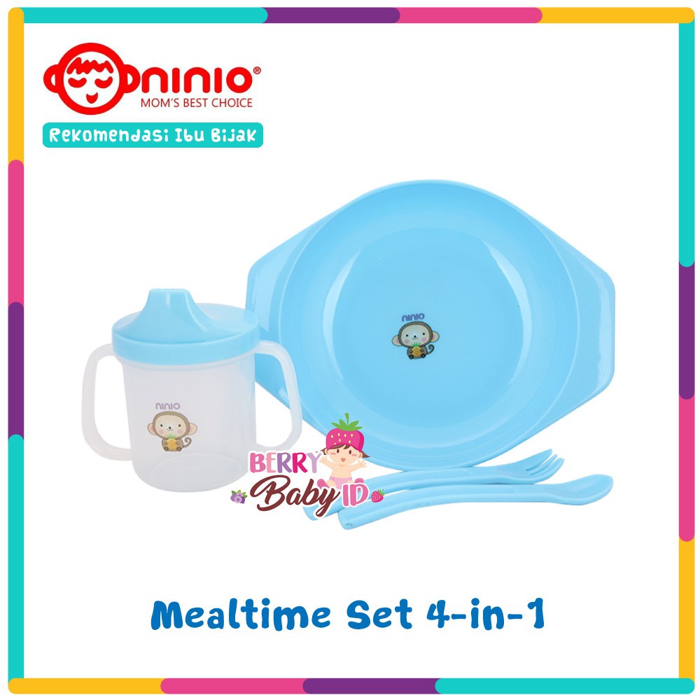 Ninio Paket Hemat Perlengkapan Makan Bayi 4-in-1 - Sendok Garpu Mangkuk Bayi dan Training Cup Berry Mart