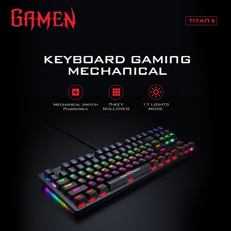 GAMEN Titan II Mechanical Pluggable Switch Blue Gaming Keyboard Wired Original - Garansi 1 Tahun