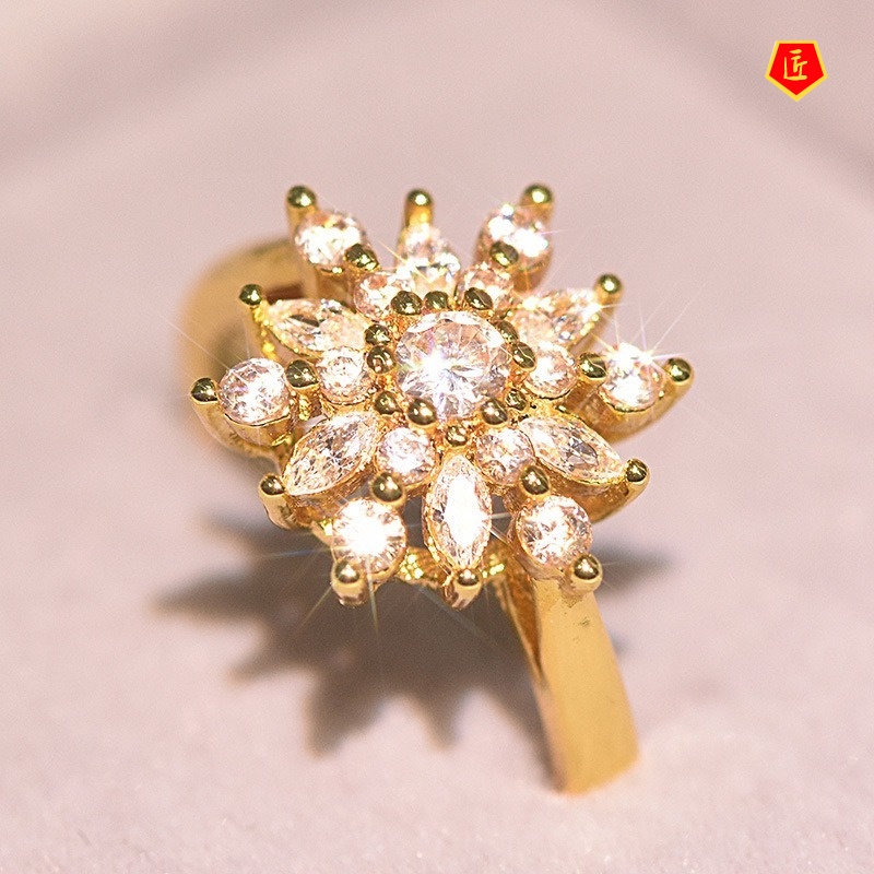 [Ready Stock]Creative Snowflake Diamond Ring 14K Rose Gold