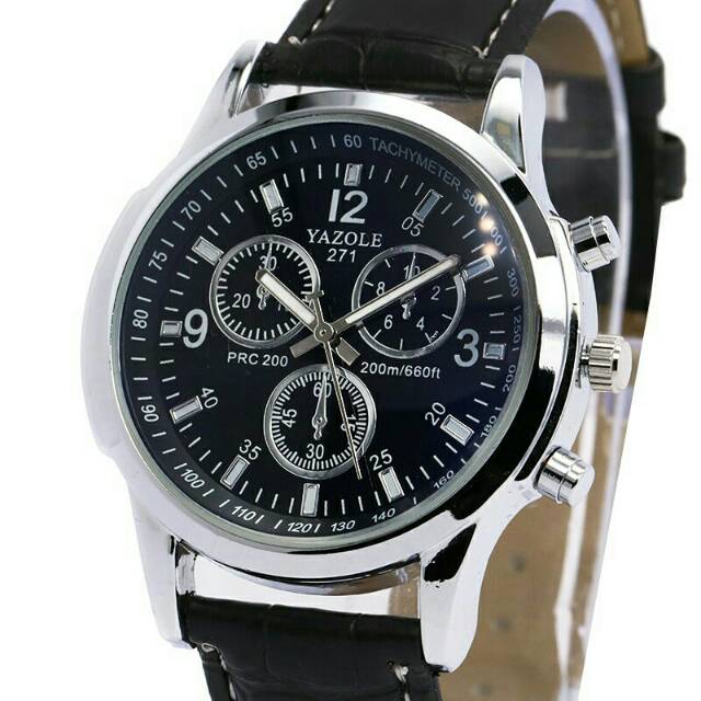 Yazole Jam Tangan Pria Quartz Kulit Analog Fashion Men Leather Wrist Watch