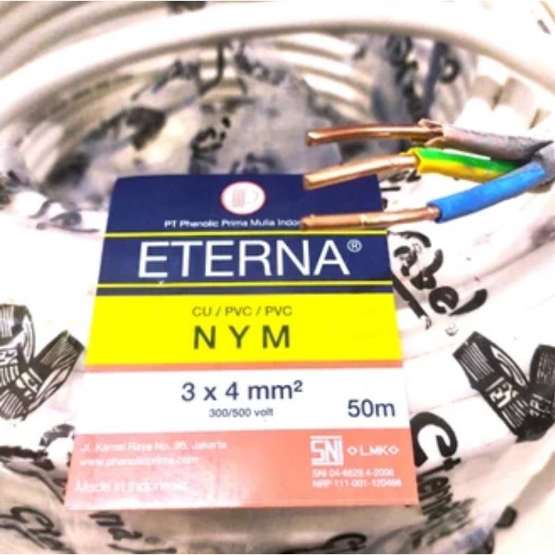 Kabel listrik SNI merek ETERNA 3 x 4mm Kabel tupur kabel tufur isi 3 x 4mm