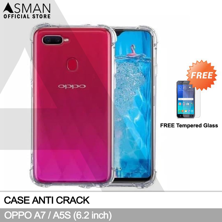 Anti Crack OPPO A7 / A5S  (6.2&quot;) | Soft Case Anti Bentur + FREE Tempered Glass