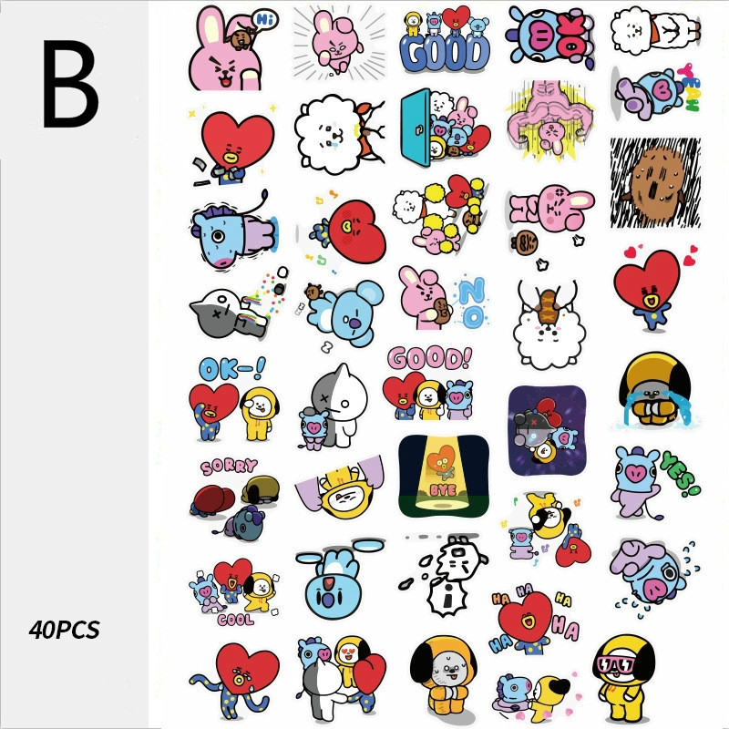 40pcs KPOP BTS BT21 Waterproof Stickers for Laptop Skateboard Cellphone Cup Mug Diary Decor