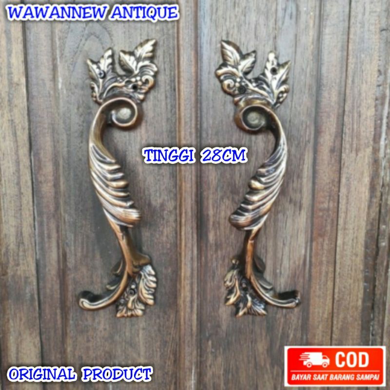 Handle Pintu / Gagang Pintu Rumah Pagar Kuningan Antik Motif Cakar Daun AB 28cm