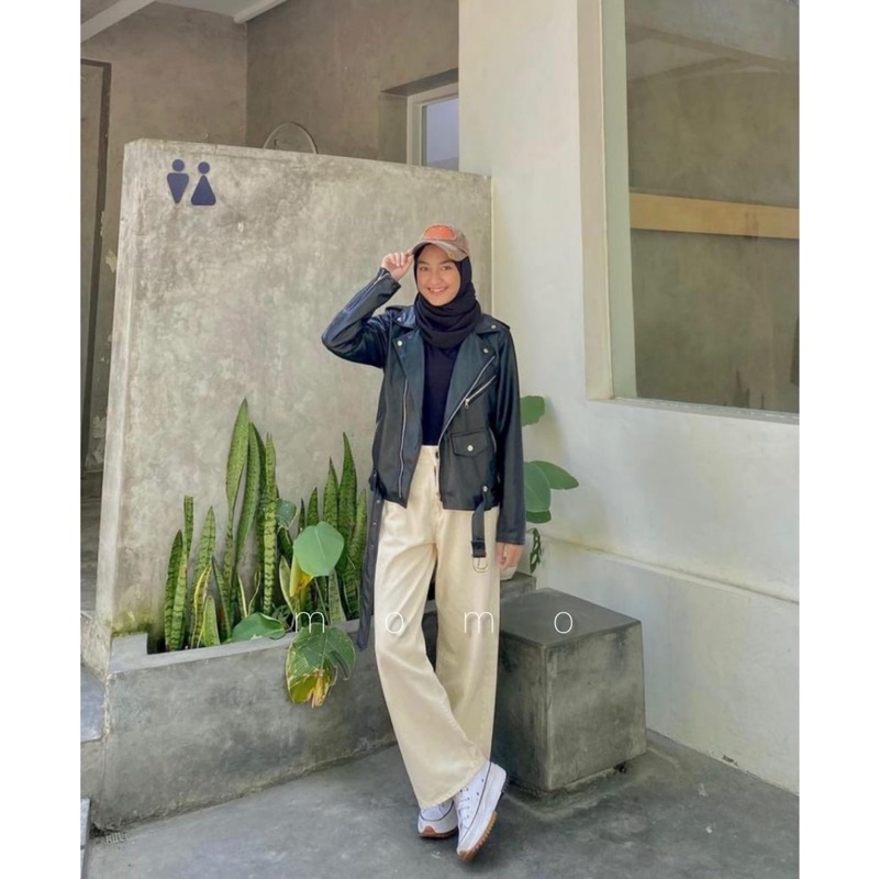 Highwaist Kulot Jeans Wanita LOOSE CREAM