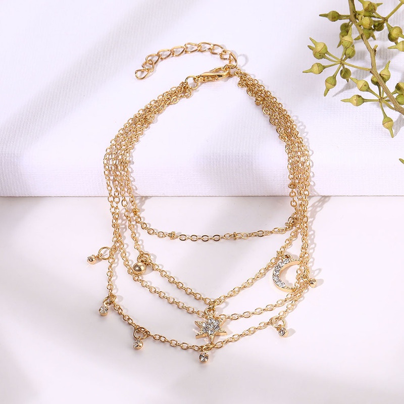 Gelang Kaki Handmade Multilayer Desain Bulan Bintang Kupu-Kupu Gaya Korea Untuk Wanita