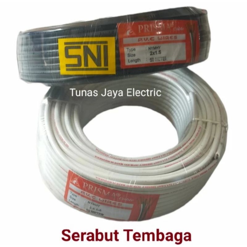 Kabel Serabut NYMHY 2x1,5mm Tembaga Murni @50M Full PRISMA Cable (SNI)